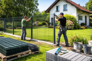 Doppelstabmattenzaun mit Montage bei Einfamilienhaus