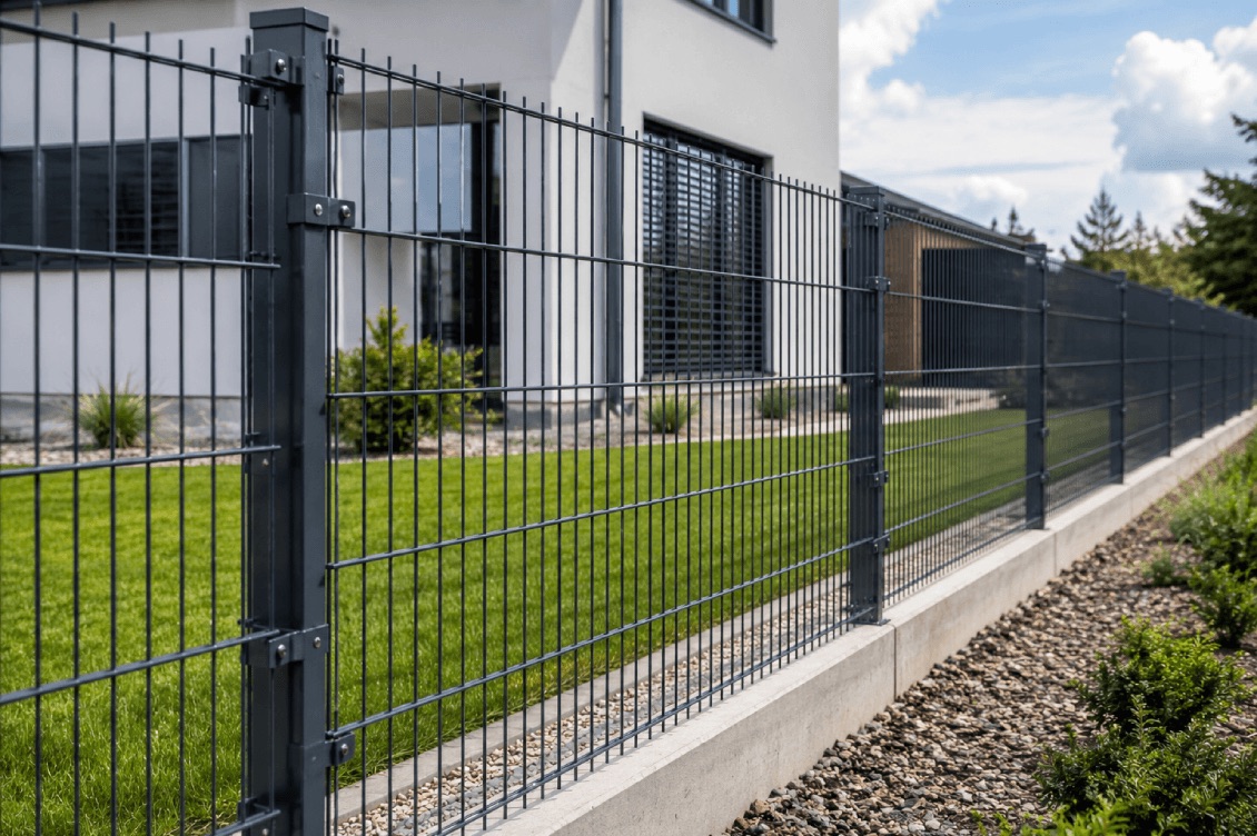 Welche Höhe sollte ein Doppelstabmattenzaun haben? Moderner Zaun vor einem Einfamilienhaus in Berlin oder Brandenburg