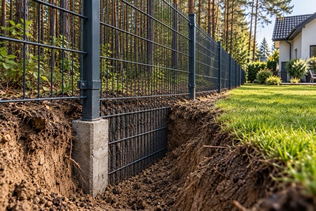 Doppelstabmattenzaun mit Untergrabschutz gegen Wildschweine